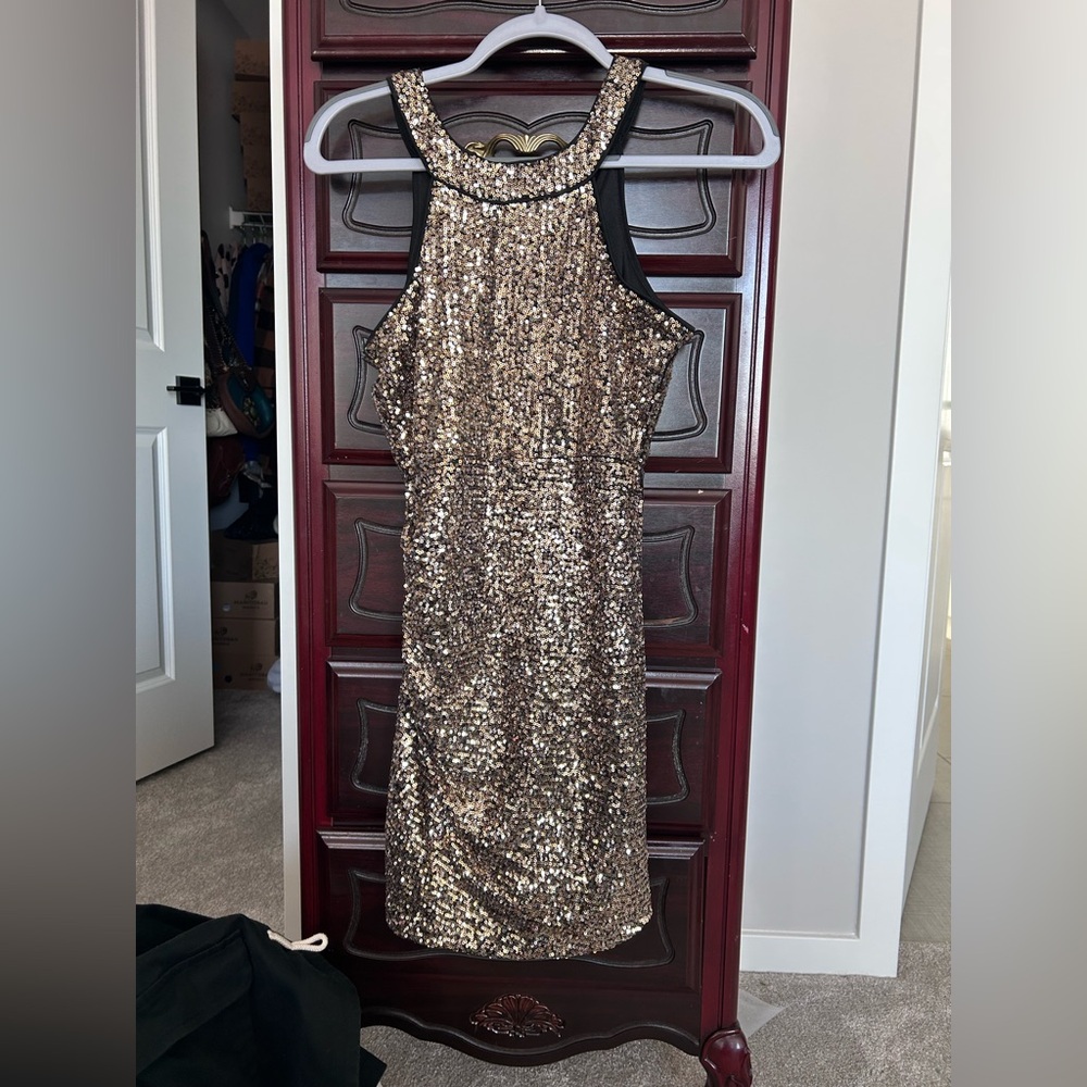 Jessica Simpson Gold and Black Sequin Mini Dress